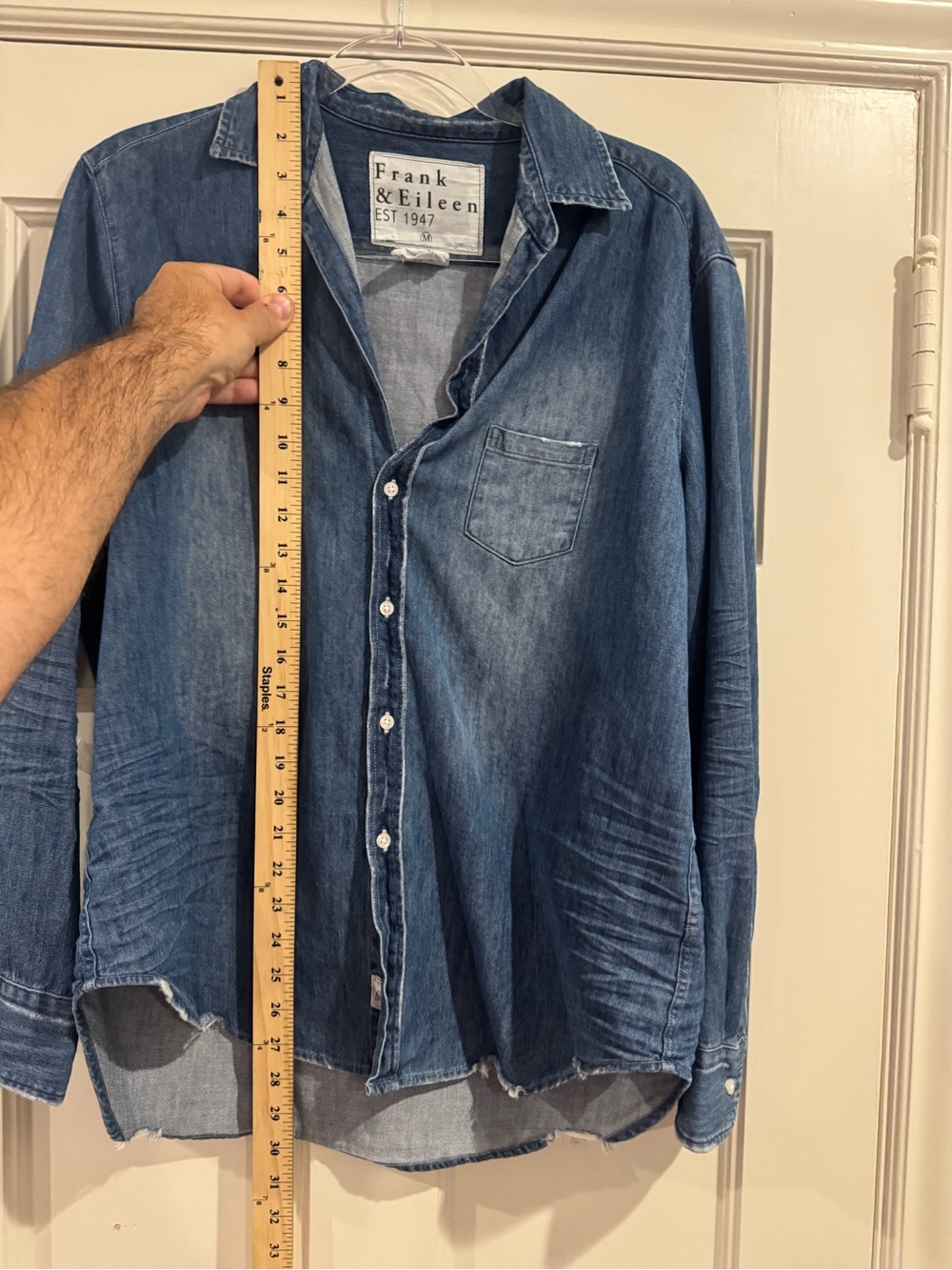 Frank & Eileen Men's Distressed Indigo Denim Button-Down Shirt - Picture 4 of 6